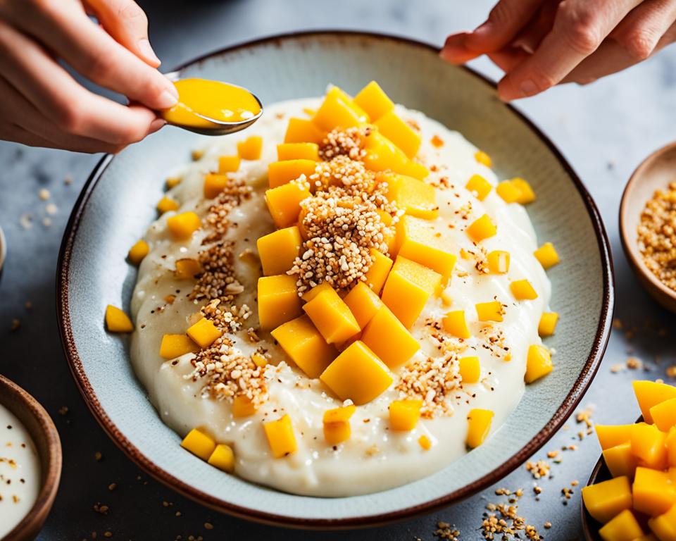 Assembling the Mango Sticky Rice